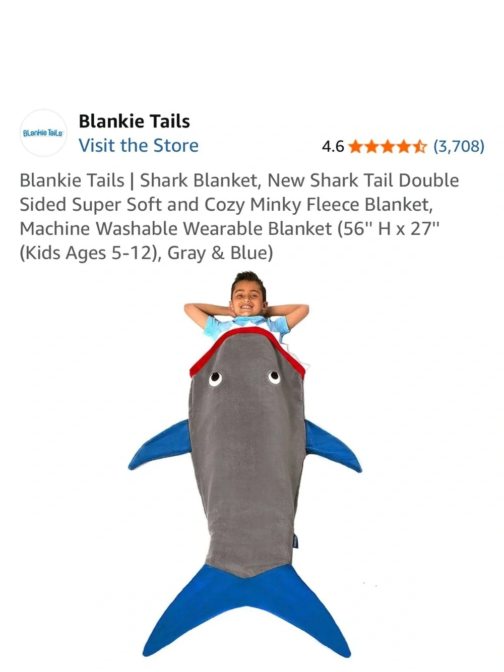 Blankie Tails Baby Shark Blanket Grey Blue
